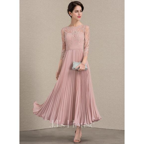 NWT JJ's House A-line Scoop Illusion Ankle-Length Lace Dress Pink - Picture 11 of 13